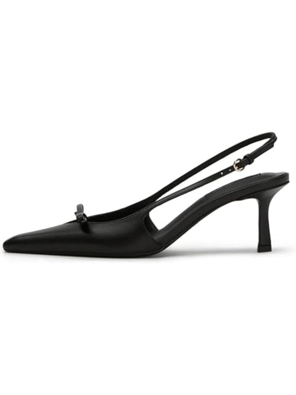 Women's A-black Matte Slingback Kitten Heels Bow Pointed Close Toe Pumps Shoes